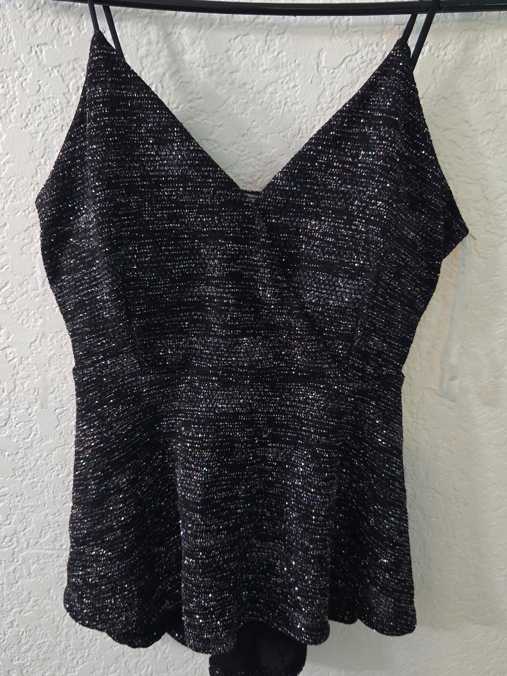 Chocolate Black Sparkle Strapless Peplum Cami